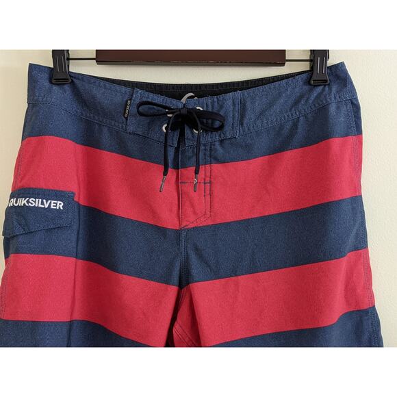 Quiksilver Mens Size 30 Red Blue Stripe Boardshorts Swim Trunks - Picture 2 of 4